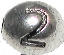 03168 Metalen kraal cijfer 2 Antiek zilver (Nikkelvrij) 7mmx6mm; gat 1mm 1 stuks
