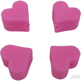 02137 Siliconenkraal Hart Roze 15mm; gat 2mm 4 stuks