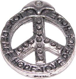 01314 Bedel peace teken Antiek zilver (Nikkelvrij)