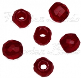 03129 Tsjechische glaskraal Rood 8mmx9mmx8mm; gat 4mm 6 stuks