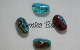 03125 Tsjechische glaskraal Blauw/rood 8mmx17mm 4 stuks