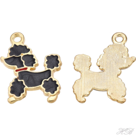 05540 Bedel Enamel hond poedel Licht goud (nikkelvrij)/ zwart 20,5x16,5x1,5mm; gat 1,6mm 1 stuks