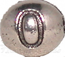 03176 Metalen kraal cijfer 0 Antiek zilver (Nikkelvrij) 7mmx6mm; gat 1mm 1 stuks