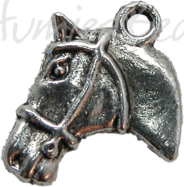 00648 Bedel hoofd paard Antiek zilver (Nikkelvrij) 21mmx17mm 3 stuks