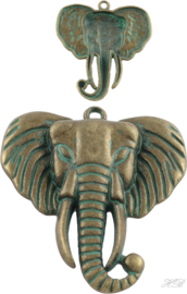 02318 Hanger Olifant Antiek brons (nikkelvrij)/ Green patina 54x48x5,5mm; gat 3mm 1 stuks