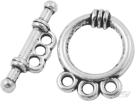 02947 Knebelverschluss 3-rings Antiksilber (Nickelfrei) 18mmx14mm 6 stück