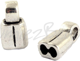 01808 Eindkap twee draads Antiek zilver (Nikkelvrij) 13,5mmx7mmx5mm; gat 2x2mm; oogje 4mm 7 stuks