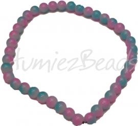 03381 Glaskraal streng (±30cm) double color Blauw/roze 10mm 1 streng