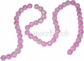 00551 Glasperle crackle 2-kleurig strang (±40cm) Pink / Transparent 8mm; loch 1,5mm 1 strang