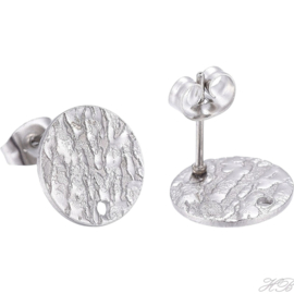02420 Oorbel  Metaalkleurig (304 stainless steel)  12x1mm; pin 0,7mm; gat 1,4mm 4 paar