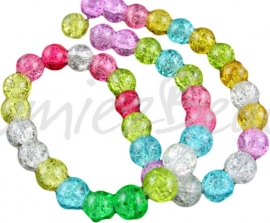 03917 Glaskraal crackle streng (±40cm) Mixed color 10mm; gat 1,5mm 1 streng