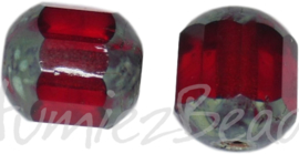 02242 Tsjechische glaskraal lantaarn Rood-grijs 8mm ±25 stuks