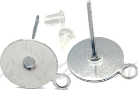 04047 Ohrstecker plaksteen met oogje Stainless steel Nickelfarbe 12,5mmx10mmx0,7mm; loch 1mm 3 paar