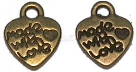 01527 Bedel hart made with love Antiek brons (Nikkelvrij) 12mmx10mm 11 stuks