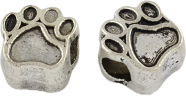 04485 Metalen kraal Hondenpoot Antiek zilver 11mmx7,5mm; gat 4,5mm 3 stuks
