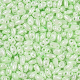 01847 Duo-bead Opaque Pale green   5~6x2,5~3,5x3mm; gat 0,7~0,9mm ±10 gram