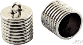 04772 Eindkap Ribbel Antiek zilver (Nikkelvrij) 20x16mm; inner 13,5mm; gat 3mm 1 stuks