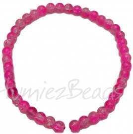 03400 Glasperle strang (±30cm) crackle Pink 10mm 1 strang