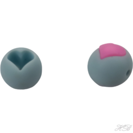 04826 Siliconenkraal Rond met hart Licht blauw-roze 15mm; gat 2mm 2 stuks