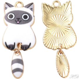 05555 Bedel Enamel Poes/kat Licht goud (nikkelvrij)/ grijs 38x15,7x3mm; gat 2mm 1 stuks