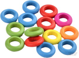 00935 Houten kraal Donut (±50 kralen) Mixed color 15x4mm; gat 8mm ±15 Gram