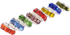 04393 Spacer rondel Rhinestone Zilverkleurig (Nikkel vrij)/ Mixed color 7 stuks