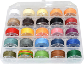 WP-0451 Waxkoord Polyester box 25 kleuren mixed kleuren 0,45mm 1 box