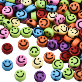 01413 Acryl kraal Smiley (±45 kralen) Mixed color/ zwart 7x3,5mm; gat 1,5mm ±6 gram