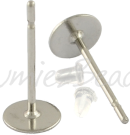 01043 Oorbel plaksteen (316 Stainless steel) Metaalkleurig 12mmx0,8mm; setting 8mm 7 paar