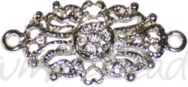 04160 Tussenstuk ornament Antiek zilver (Nikkelvrij) 30mmx14mmx2mm; oog 2mm 5 stuks