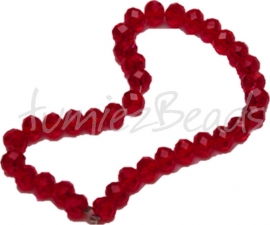 01050 Glaskraal imitatie swarovski faceted Abacus streng (±40cm) Rood 6mmx8mm 1 streng