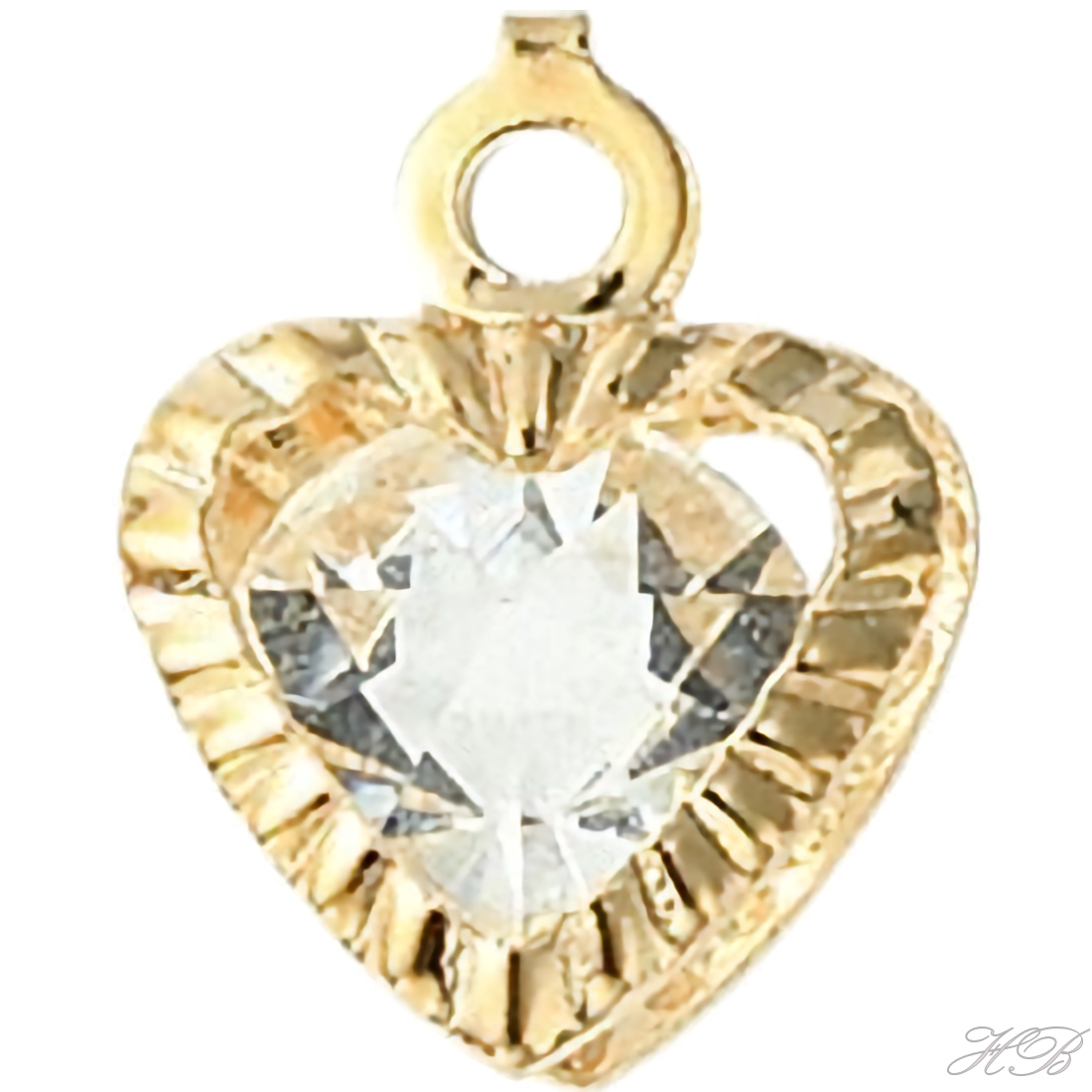 01721 Bedel Hart met rhinestone Licht goud (Nikkelvrij)/chrystal   13,5x10x7mm; gat 1,5mm 1 stuks