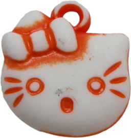 01963 Bedel Hello Kitty acryl Oranje/wit 20mmx18mm 6 stuks