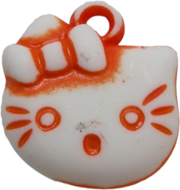 01963 Anhänger Hello Kitty acryl Orange/weiß 20mmx18mm 6 stück