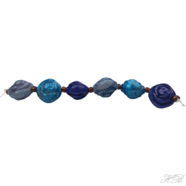03796 Glaskraal streng ±11cm Bloem Blauw 15x12mm; gat 2mm 1 streng