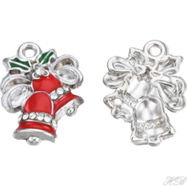 05813 Bedel Enamel kerstklokje Metaalkleurig~rood nikkelvrij  20,5x15x3,5mm, gat 1,6mm 1 stuks