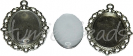 00605 Hanger met cabochon Antiek zilver/transparant 1 set