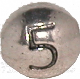 03171 Metalen kraal cijfer 5 Antiek zilver (Nikkelvrij) 7mmx6mm; gat 1mm 1 stuks