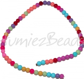 01084 Glaskraal rond streng ±40cm Mix color 6mm 1 streng