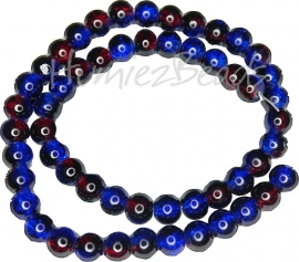 01954 Glaskraal crackle streng ±40cm Blauw-rood 8mm 1 streng