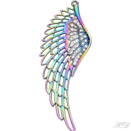 02725 Bedel Vleugel met rhinestones Regenboogkleurig (Nikkelvrij)   108x38x3mm; gat 2mm 1 stuks