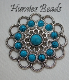 02282 Tussenstuk ornament turquoise Antiek zilver (nikkelvrij) 45mmx4mm