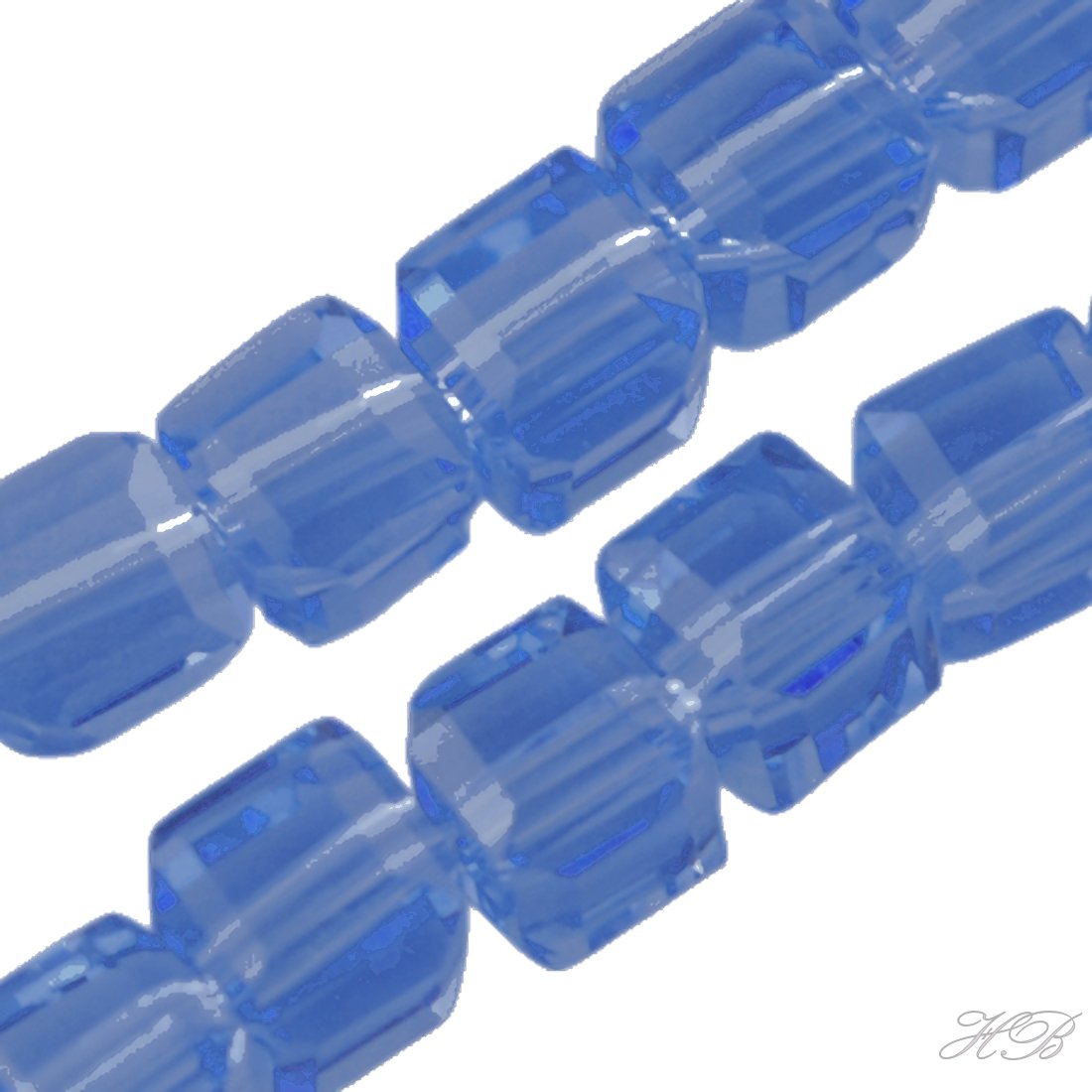 05392 Glaskraal vierkant facet Cornflower Blue   5~6mm; gat 1mm ±25 stuks