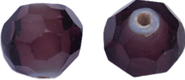 00004 Glaskraal Facet geslepen met witte kern Transparant Paars 8mmx9mm; gat 1mm 4 stuks