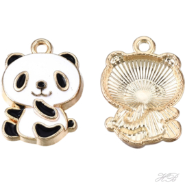 05558 Bedel Enamel panda Licht goud (nikkelvrij)/ zwart`wit 21x15x4mm; gat 1,8mm 1 stuks