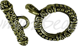 02648 Knebelverschluss bedrukt Antikbronze (Nickelfrei) 23mmx17,5mm; staafje 8mmx23mm; loch 4mm 3 stück