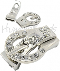 00833 Magneetslot riem rhinestone Metaalkleurig (Nikkelvrij) / Chrystal 31mmx22mmx5mm; gat 9mmx2mm 1 stuks