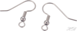 04600 Oorbelhaakjes 316 stainless steel Metaalkleurig 20x0,7mm; gat 2mm 5 paar