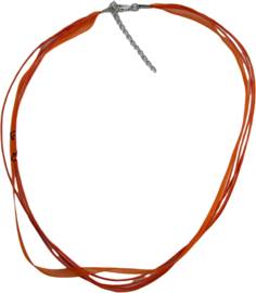 OL-0022 Organzalint met waxkoord Oranje 1 ketting