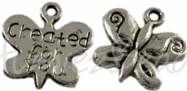 00412 Bedel vlinder created for you Antiek zilver (Nikkel vrij) 13mmx13mm 11 stuks